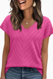 V-neck Solid Color Short Sleeved Shirt