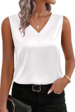 Satin Solid Color V-neck Sleeveless Vest