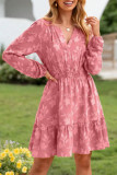 V-neck Jacquard Elastic Waisted Dress