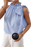 Lotus Leaf Edge Bow Striped Sleeveless Shirt