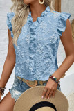 Ruffled Jacquard Short Sleeved Shirt