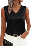 Satin Solid Color V-neck Sleeveless Vest