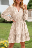V-neck Jacquard Elastic Waisted Dress