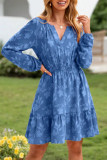 V-neck Jacquard Elastic Waisted Dress