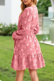 V-neck Jacquard Elastic Waisted Dress