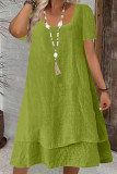 Large Size Solid Color Short Sleeved Round Neck Dress