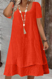 Large Size Solid Color Short Sleeved Round Neck Dress
