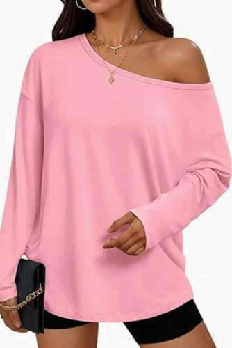 Large Size Solid Color Long Sleeved T-shirt