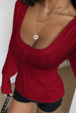 Square Neck Long Sleeved Knitted Sweater
