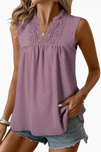 Lace Sleeveless Solid Color V-Neck Vest