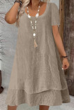 Large Size Solid Color Short Sleeved Round Neck Dress
