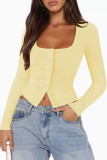 Square Neck Slim Fit Long Sleeved Cardigan T-shirt