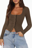 Square Neck Slim Fit Long Sleeved Cardigan T-shirt