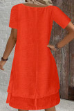 Large Size Solid Color Short Sleeved Round Neck Dress