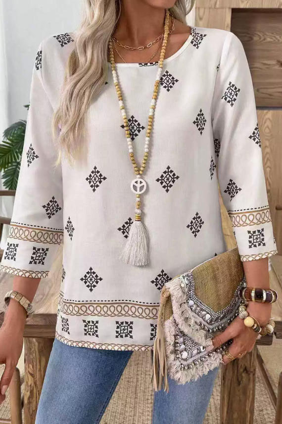 Round Neck Printed Long Sleeved T-shirt