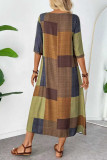 Vintage Long Sleeved Checkered Printed Dress