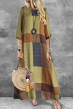 Vintage Long Sleeved Checkered Printed Dress