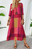 Vintage Long Sleeved Checkered Printed Dress