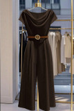 Satin Pile Collar Wide Leg Jumpsuit