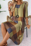 Vintage Long Sleeved Checkered Printed Dress