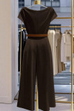 Satin Pile Collar Wide Leg Jumpsuit