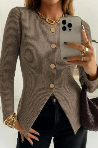 Round Neck Long Sleeved Slim Fit Sweater