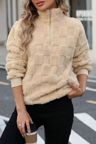 Half Zip Stand Up Collar Plush Hoodie