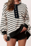 V-neck Striped Loose Long Sleeved T-shirt