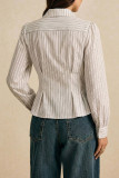 Lapel Long Sleeved Striped Printed Shirt