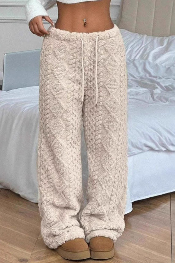 Plush Warm Elastic Waist Wide Leg Pants