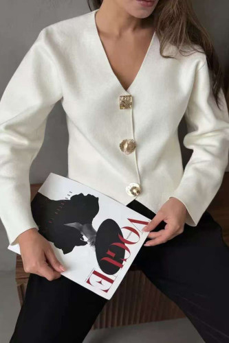 Slim Fit Metal Button Cardigan Sweater
