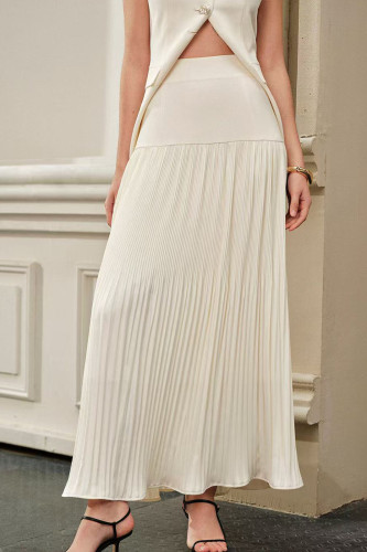 Solid Color Casual Pleated High Waisted Skirt
