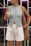 Solid Color Round Neck Sleeveless Cardigan Vest