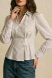 Lapel Long Sleeved Striped Printed Shirt