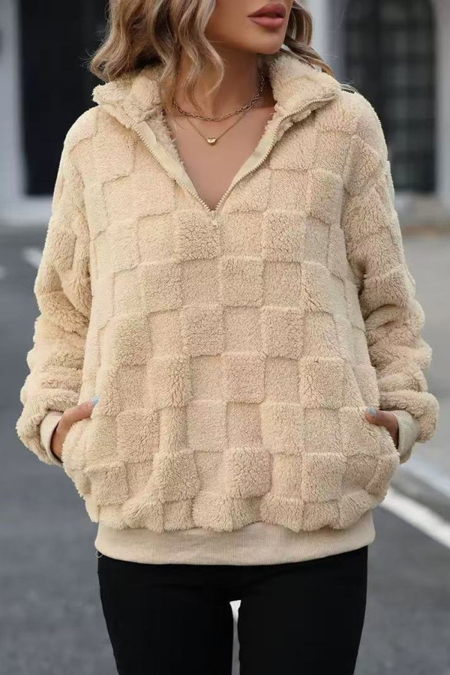 Half Zip Stand Up Collar Plush Hoodie