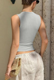 Solid Color Round Neck Sleeveless Cardigan Vest