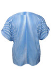 Large Size Striped Printed V-neck T-shirt