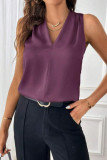 Satin V-neck Loose Solid Color Sleeveless Vest