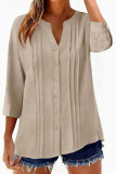 Solid Color Pleated Nine Quarter Sleeve Shirt