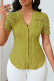 Solid Color Embroidered Hollow Short Sleeved Shirt