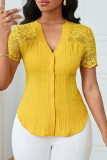 Solid Color Embroidered Hollow Short Sleeved Shirt
