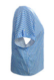 Large Size Striped Printed V-neck T-shirt