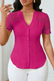 Solid Color Embroidered Hollow Short Sleeved Shirt