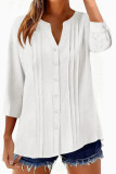 Solid Color Pleated Nine Quarter Sleeve Shirt
