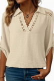 Hollow V-neck Seven Quarter Sleeved Shirt