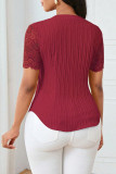 Solid Color Embroidered Hollow Short Sleeved Shirt
