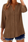 Solid Color Pleated Nine Quarter Sleeve Shirt