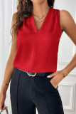 Satin V-neck Loose Solid Color Sleeveless Vest