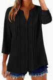 Solid Color Pleated Nine Quarter Sleeve Shirt