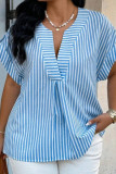 Large Size Striped Printed V-neck T-shirt